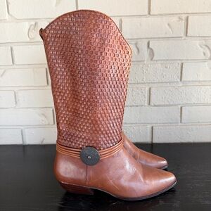 AJ Valenci Vintage 80s Women’s Braided Leather Tall Boots Size 7.5 Western Boho